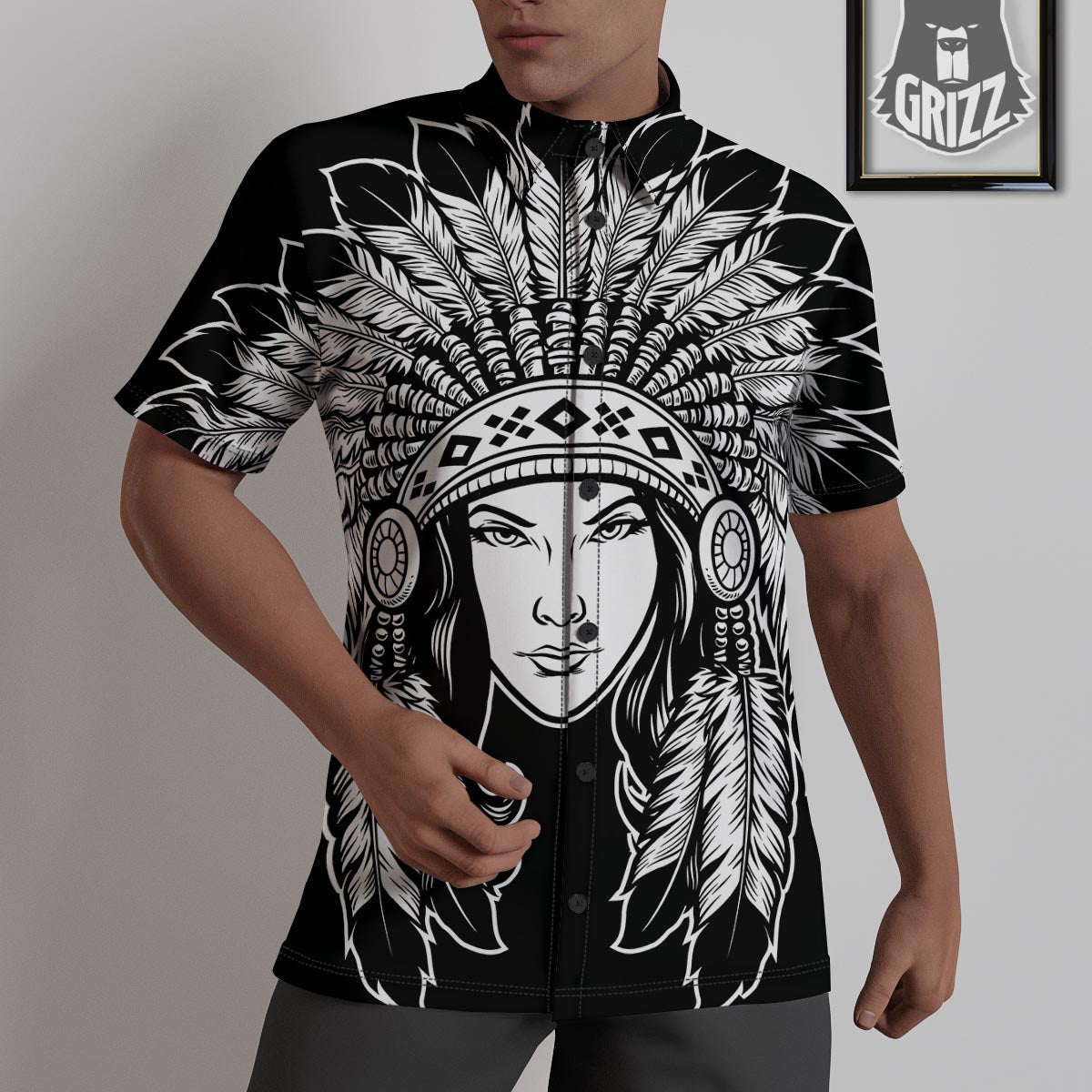 Native Indian Girl Tribal Print Untucked Shirts-grizzshop