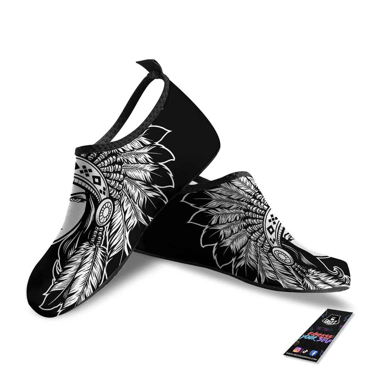 Native Indian Girl Tribal Print Water Shoes-grizzshop