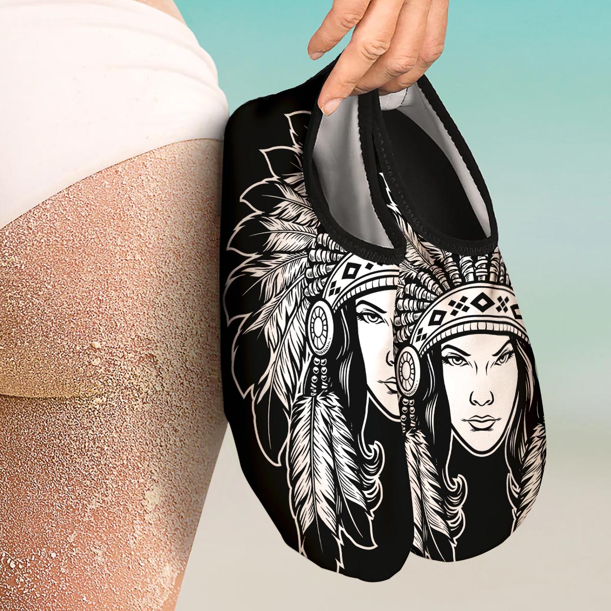 Native Indian Girl Tribal Print Water Shoes-grizzshop