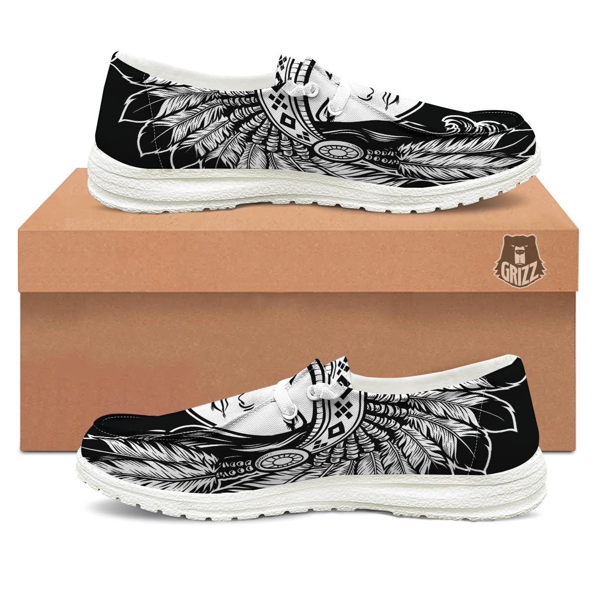 Native Indian Girl Tribal Print White Loafers-grizzshop