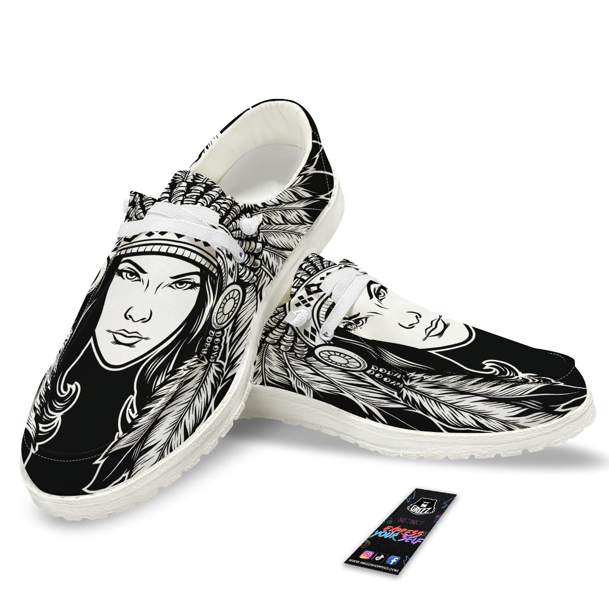 Native Indian Girl Tribal Print White Loafers-grizzshop