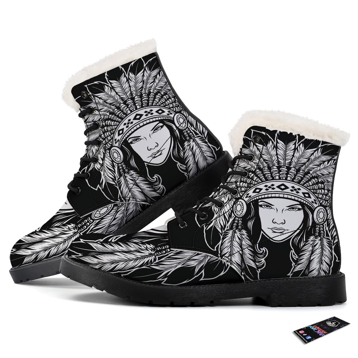 Native Indian Girl Tribal Print Winter Boots-grizzshop