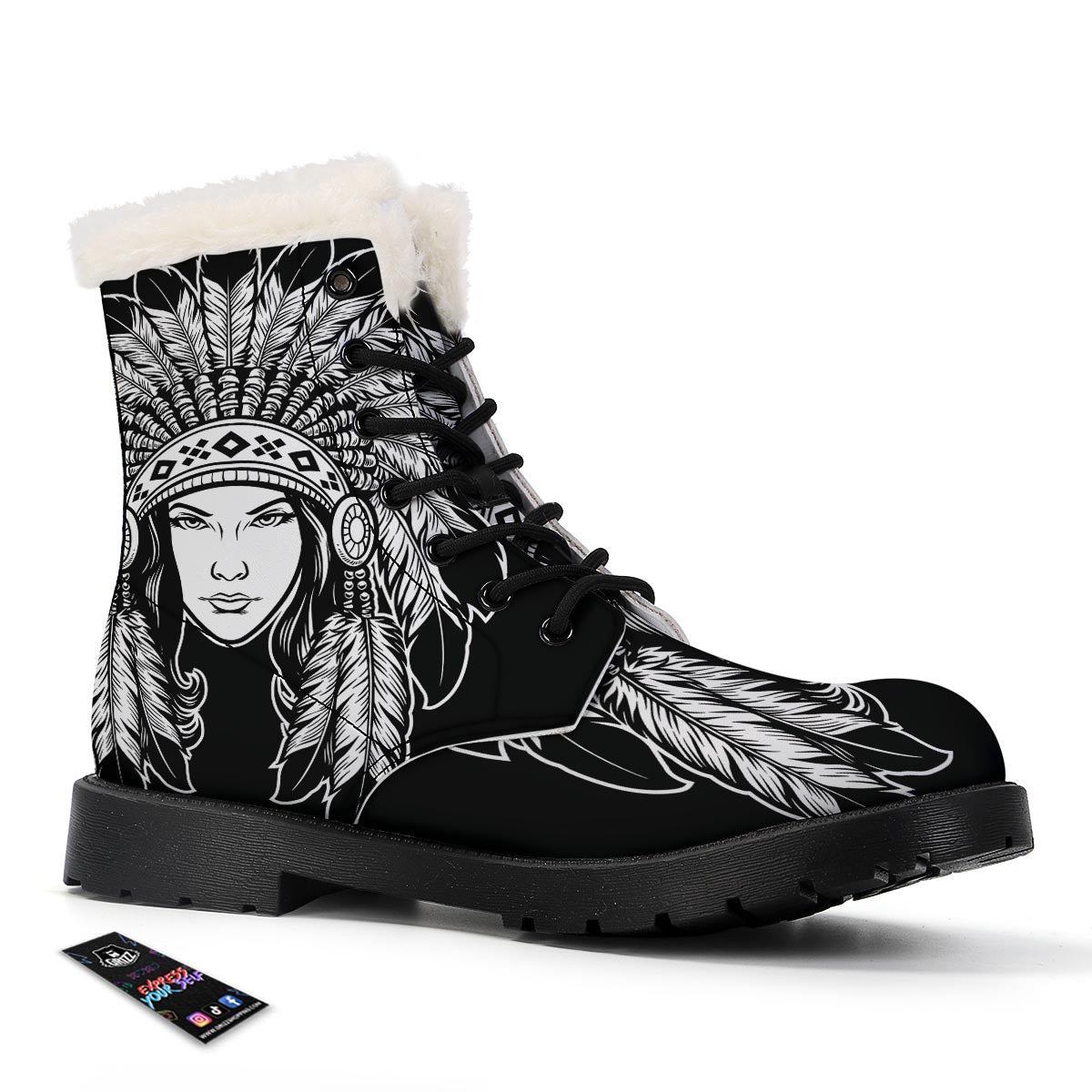 Native Indian Girl Tribal Print Winter Boots-grizzshop