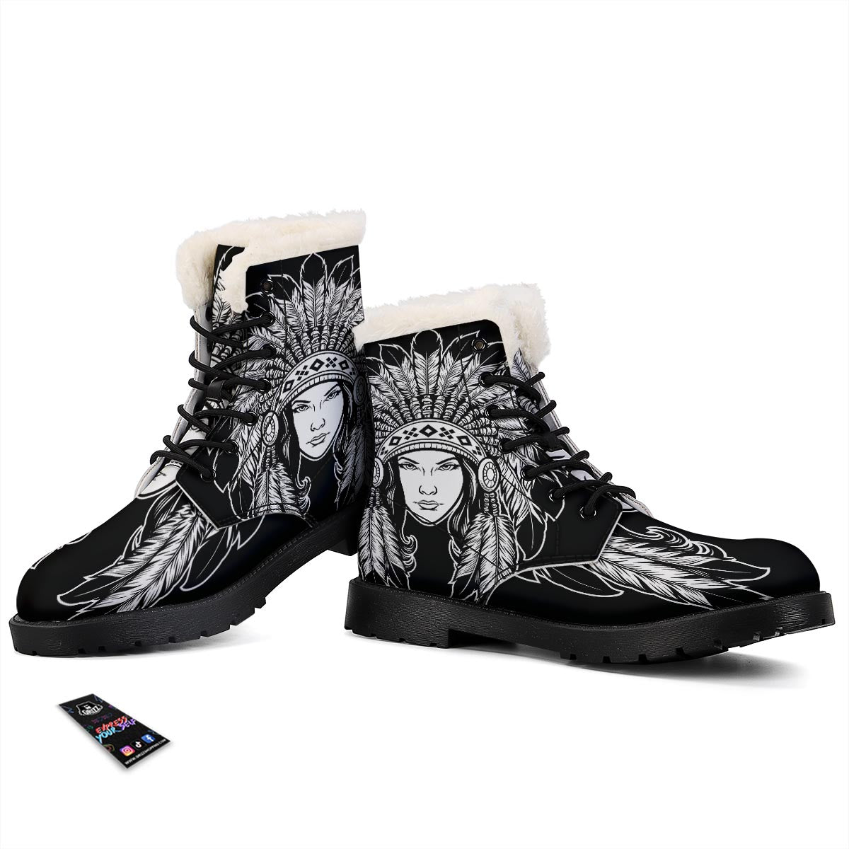 Native Indian Girl Tribal Print Winter Boots-grizzshop
