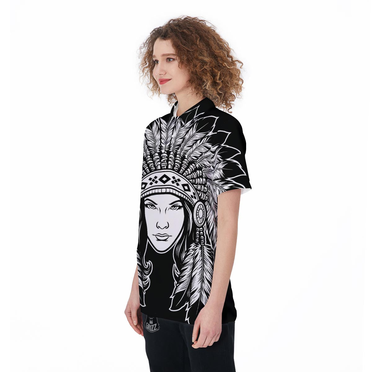 Native Indian Girl Tribal Print Women's Golf Shirts-grizzshop
