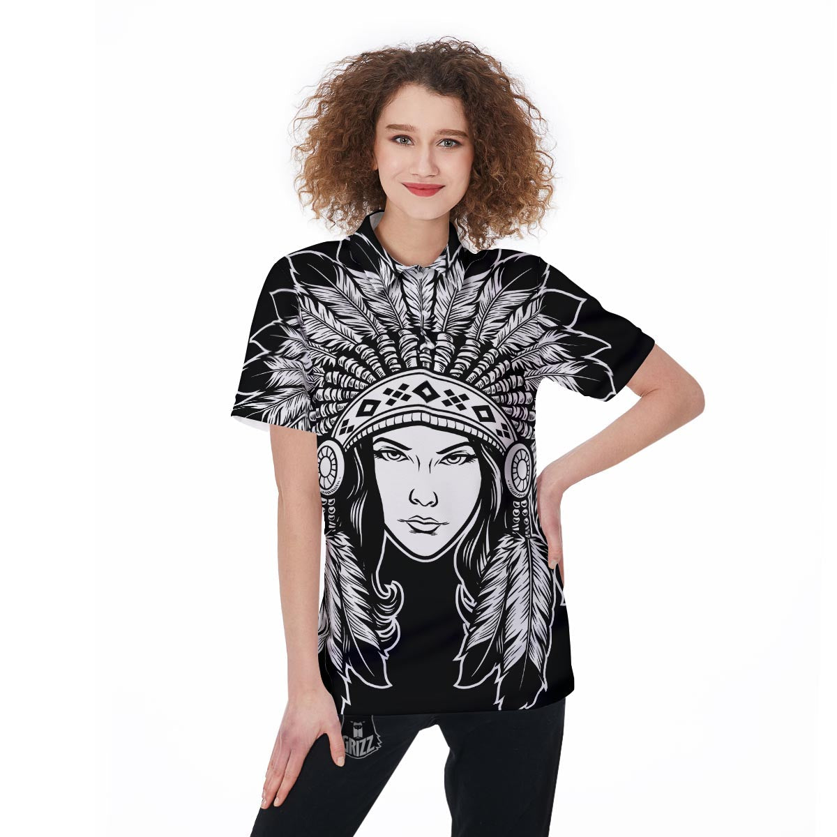 Native Indian Girl Tribal Print Women's Golf Shirts-grizzshop
