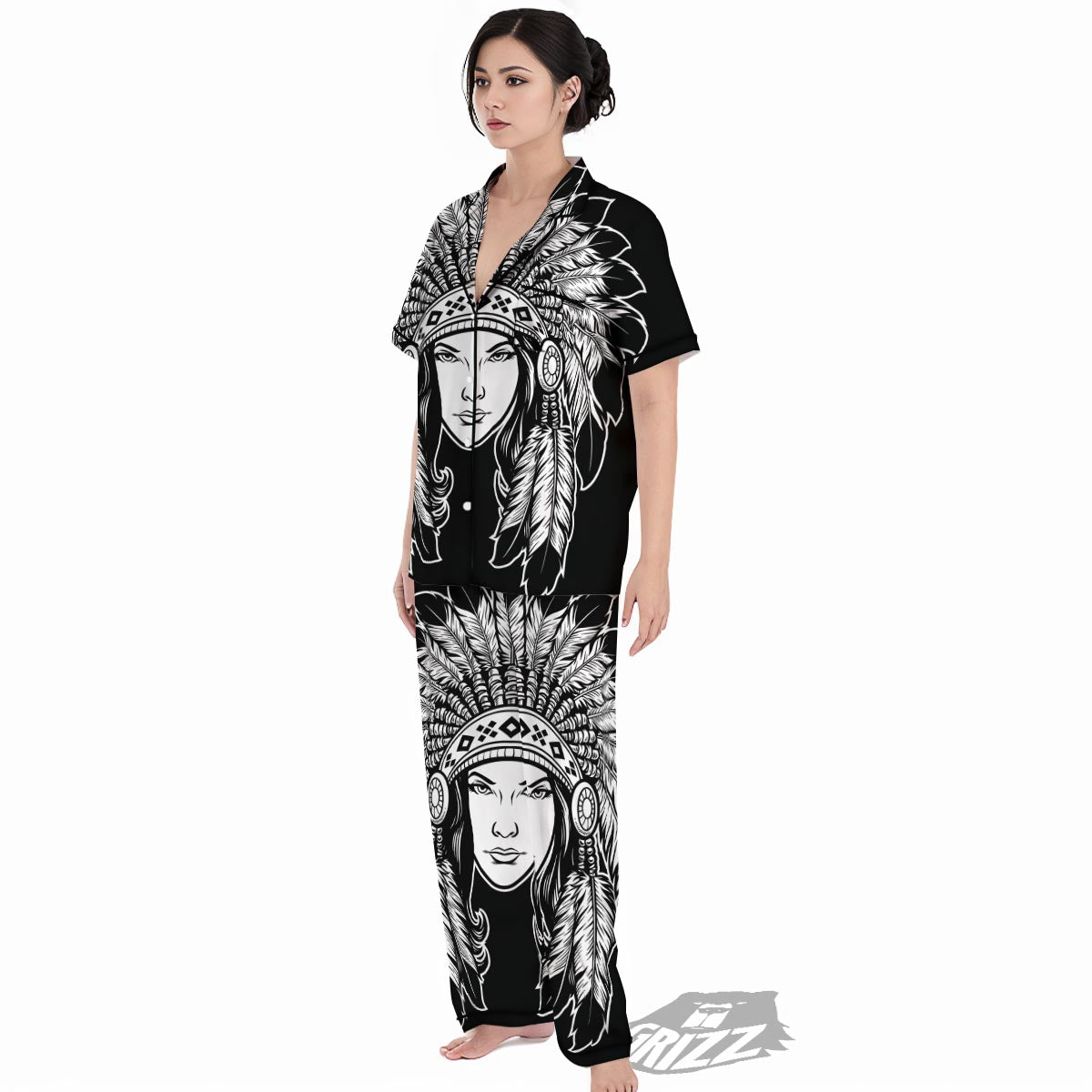 Native Indian Girl Tribal Print Women's Pajamas Set-grizzshop