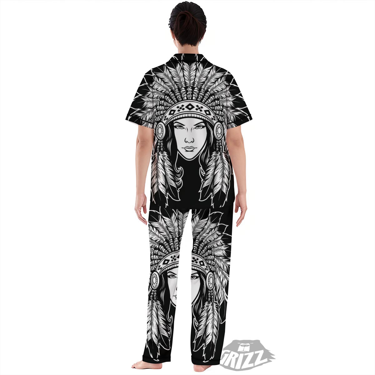 Native Indian Girl Tribal Print Women's Pajamas Set-grizzshop