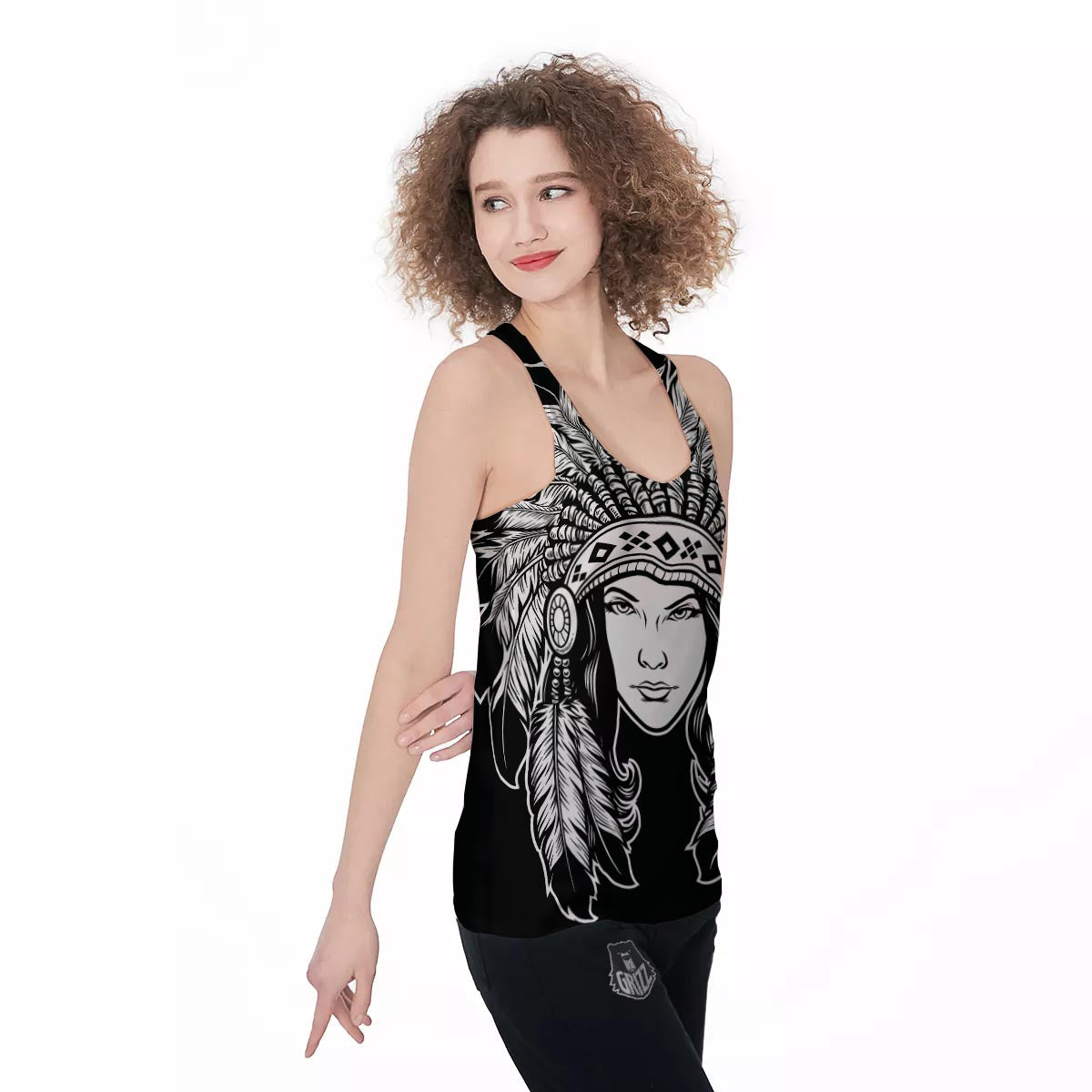 Native Indian Girl Tribal Print Women's Racerback Tank Top-grizzshop