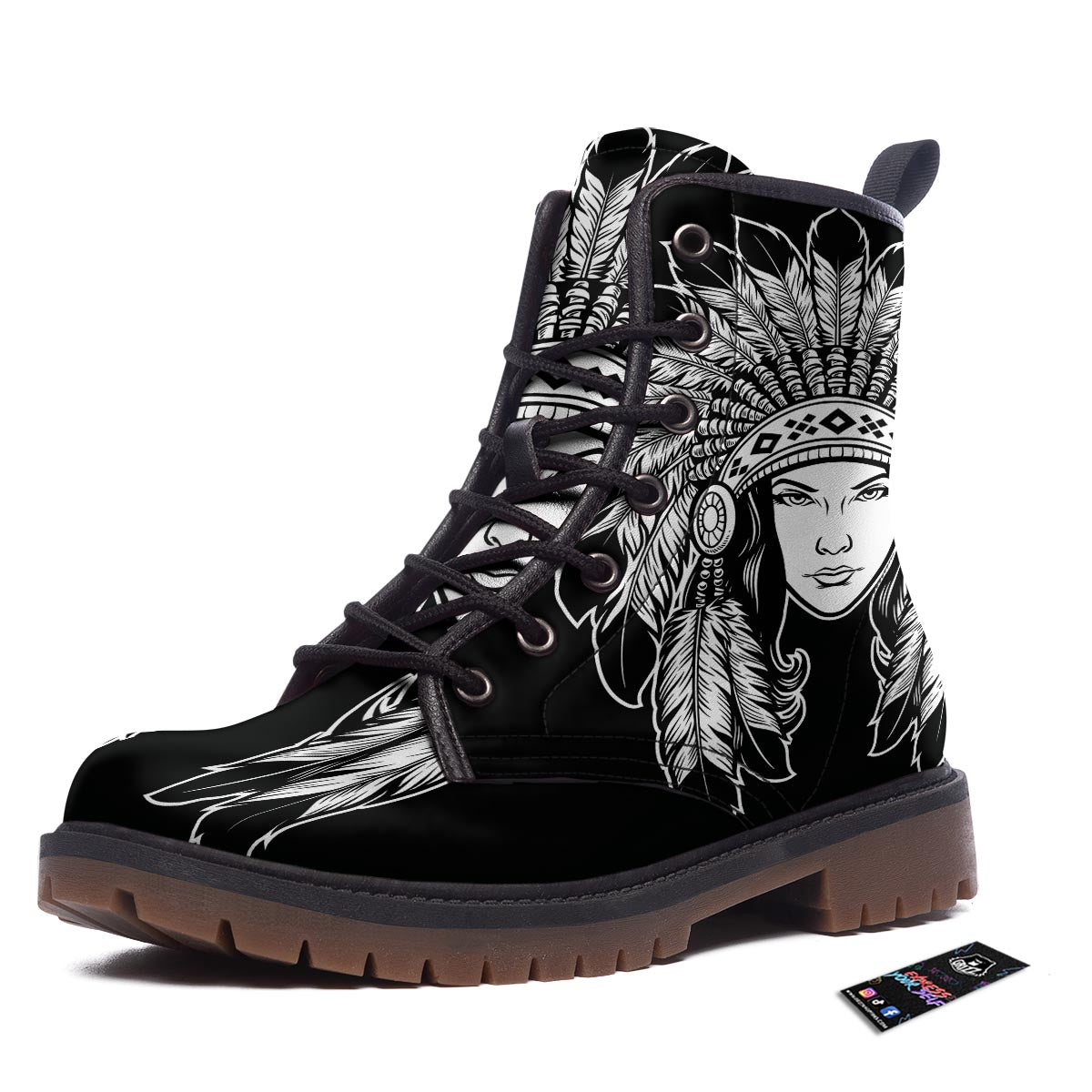 Native Indian Girl Tribal Print Work Boots-grizzshop