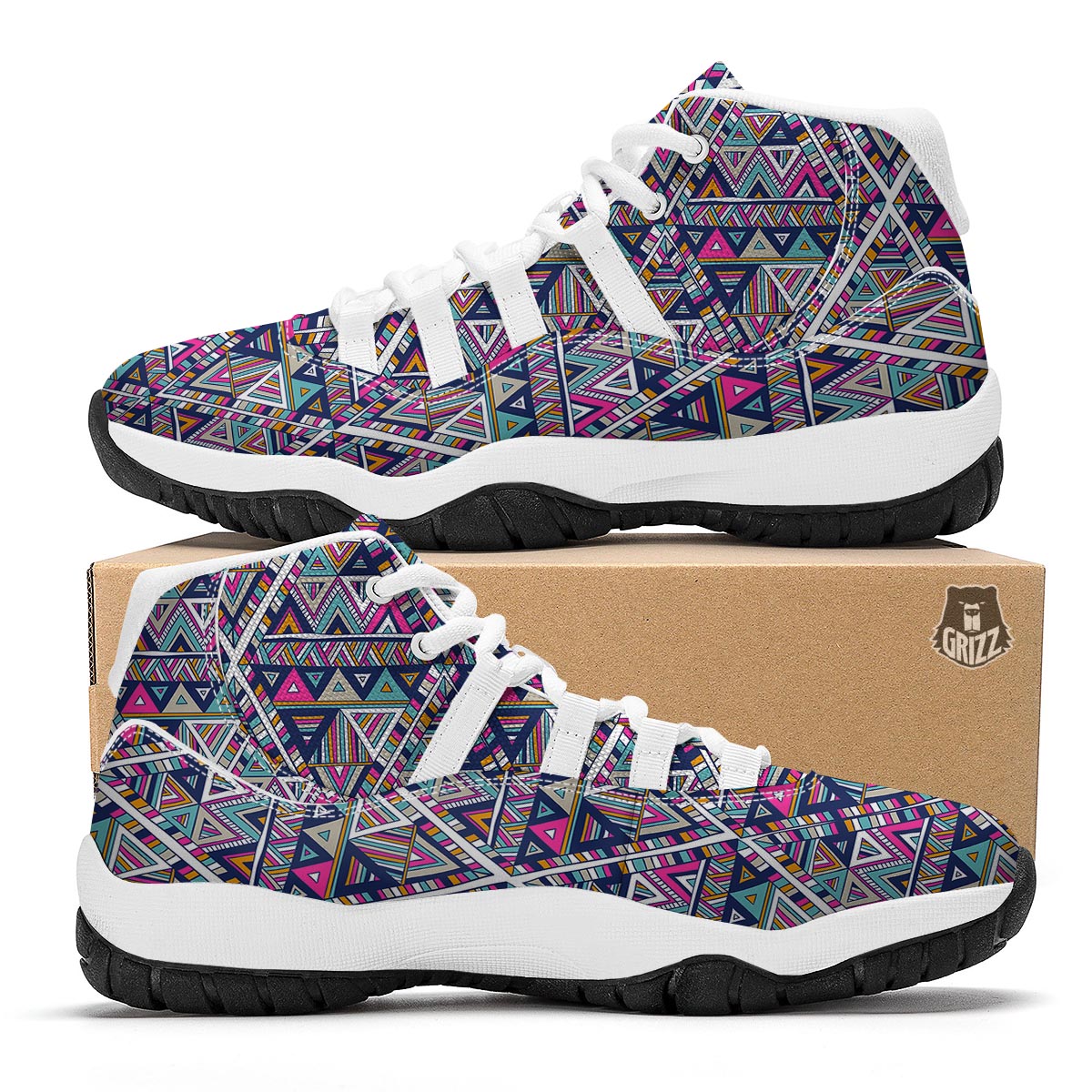 Native Navajo American Indians Aztec Tribal Print White Bball Shoes-grizzshop