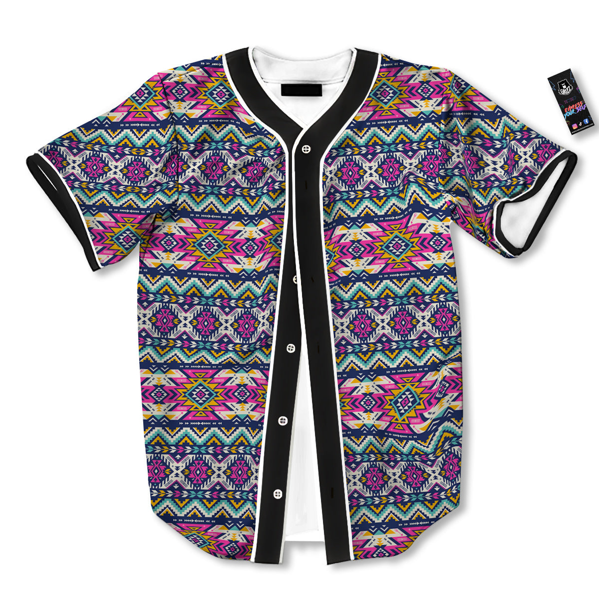 Native Navajo Colorful Geometric Print Baseball Jersey-grizzshop