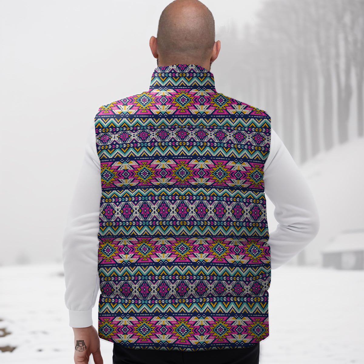 Native Navajo Colorful Geometric Print Down Vest
