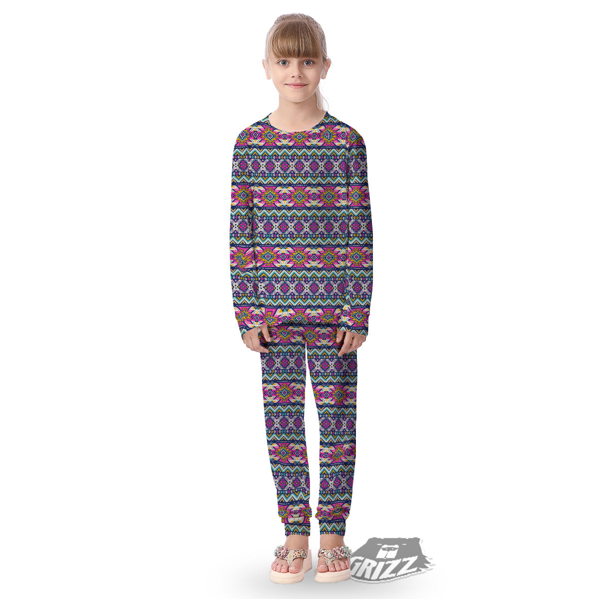 Native Navajo Colorful Geometric Print Kid's Pajamas-grizzshop