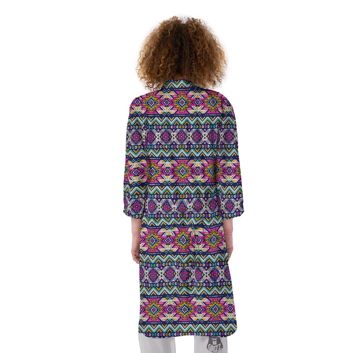 Native Navajo Colorful Geometric Print Kimono-grizzshop