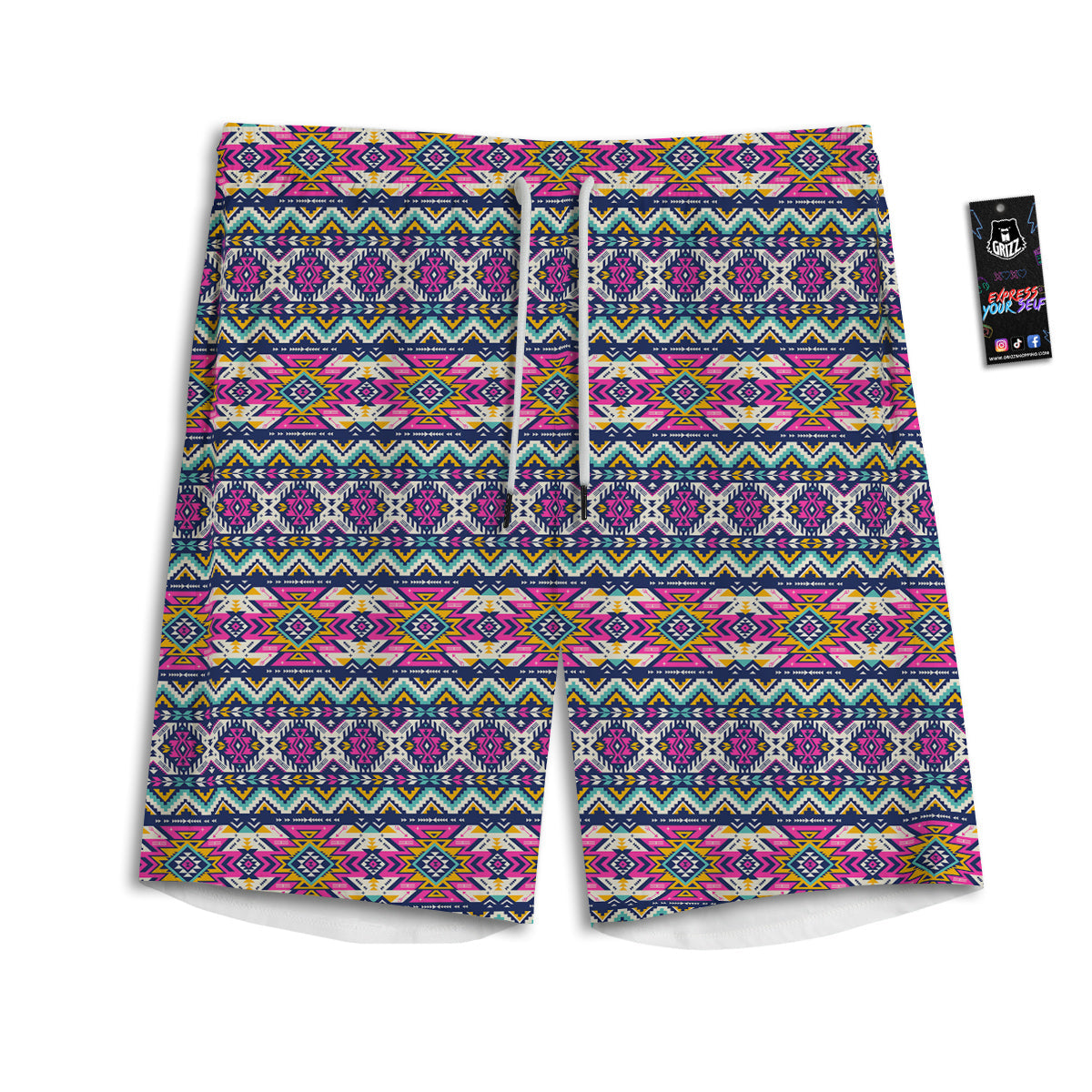 Native Navajo Colorful Geometric Print Men's Athletic Shorts