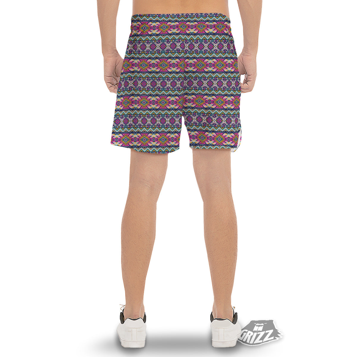Native Navajo Colorful Geometric Print Men's Gym Shorts-grizzshop