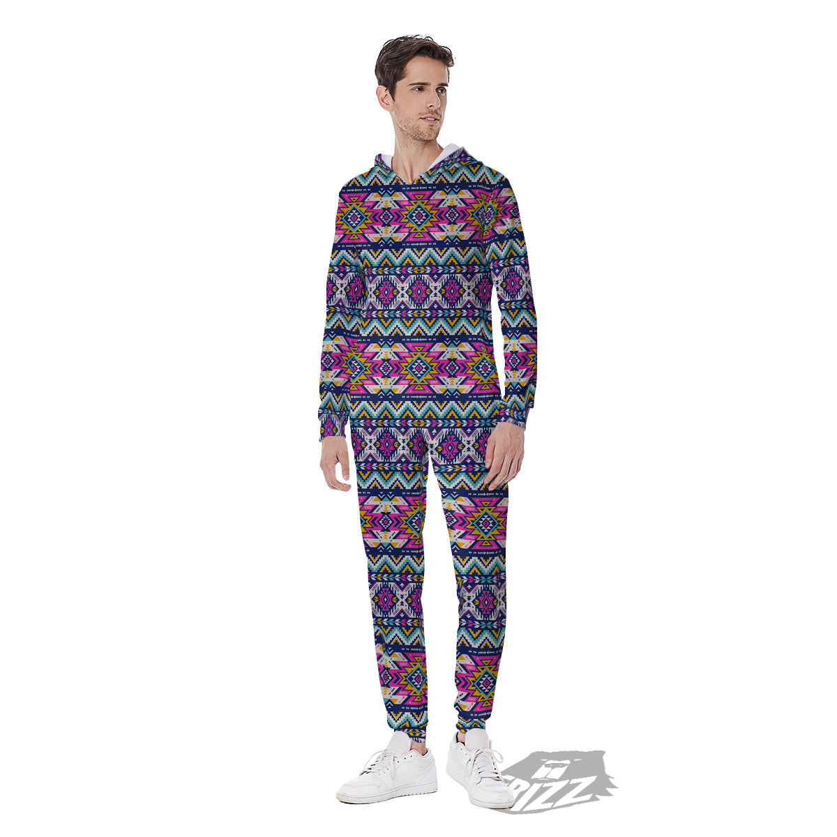 Native Navajo Colorful Geometric Print Men's Jumpsuit-grizzshop