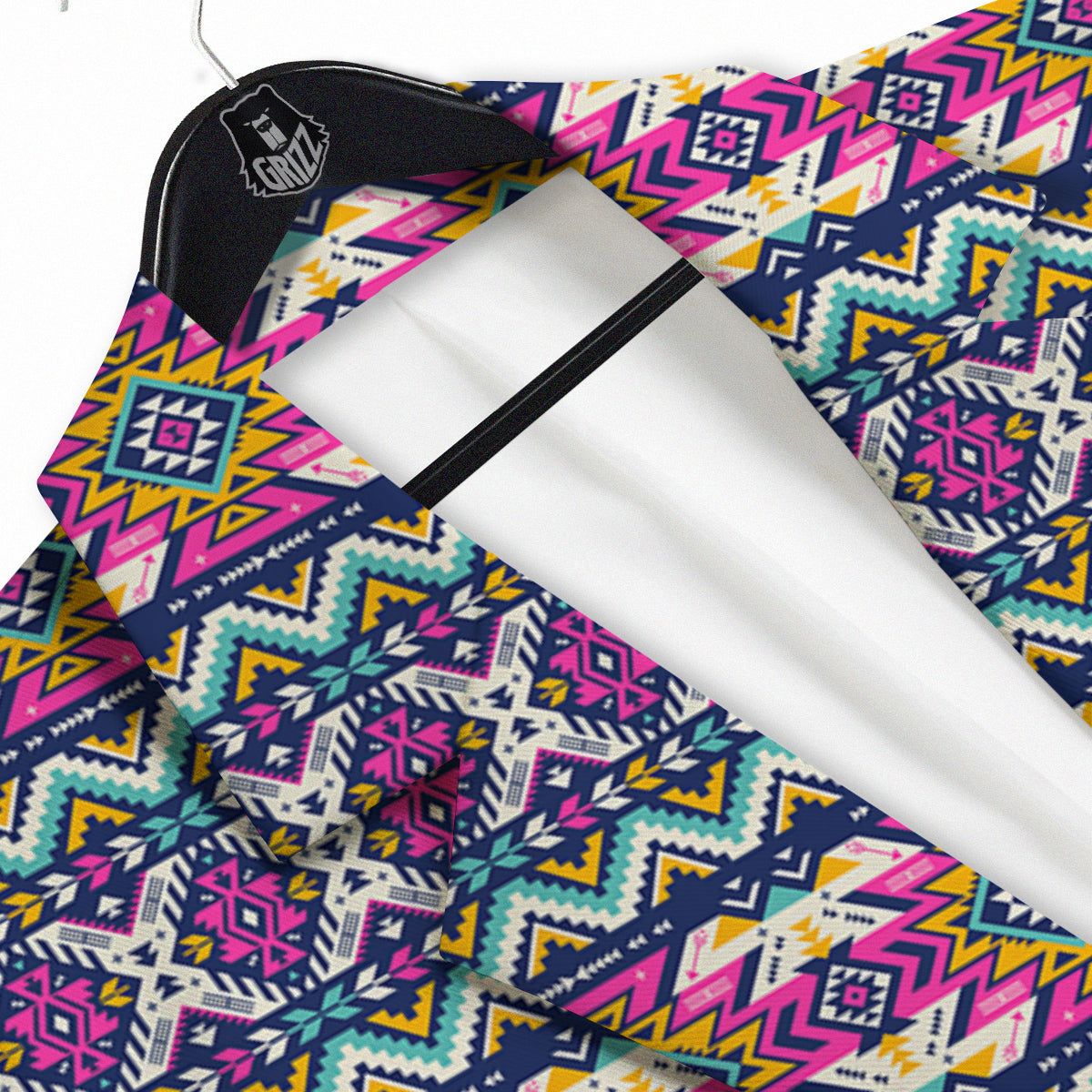 Native Navajo Colorful Geometric Print Men's Sport Coat-grizzshop
