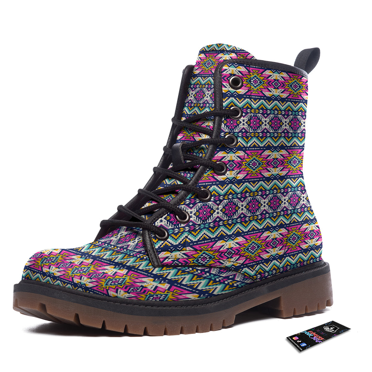 Native Navajo Colorful Geometric Print Work Boots-grizzshop