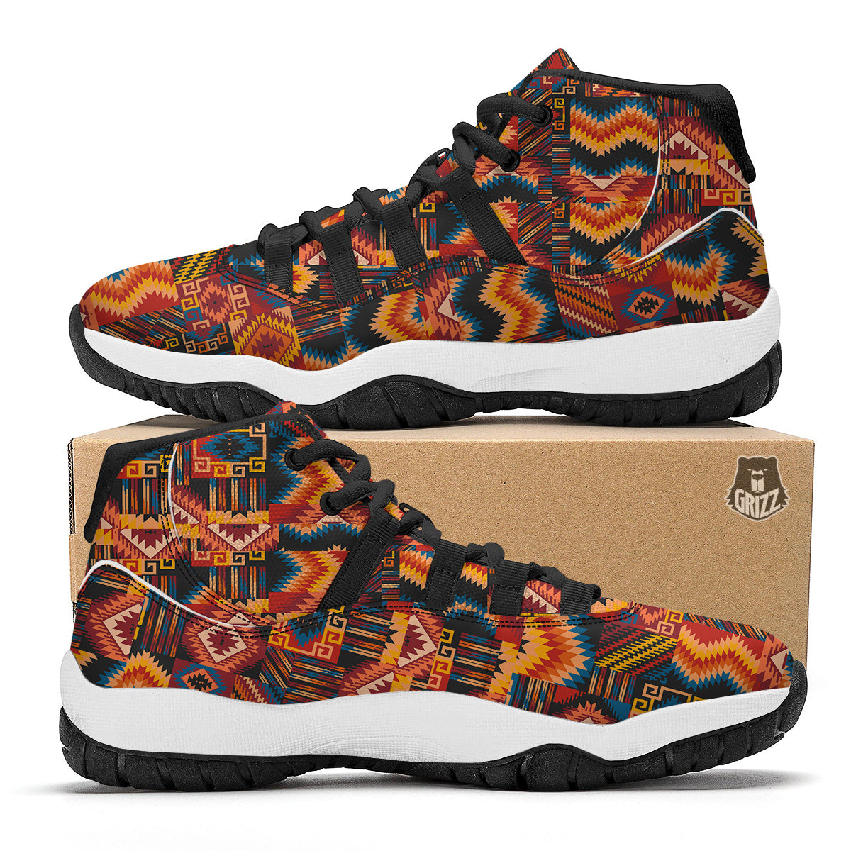 Native Pattern Pattern Black Bball Shoes-grizzshop