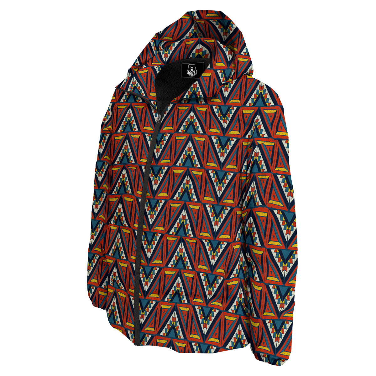 Native Tribal White And Red Print Down Jacket-grizzshop
