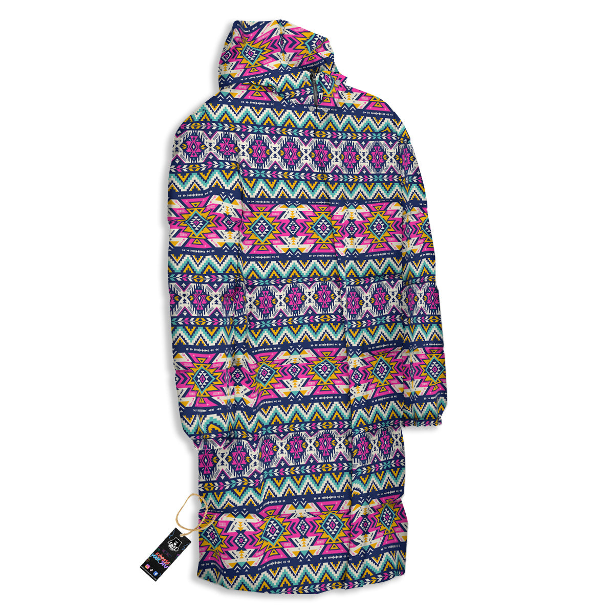 Native Navajo Colorful Geometric Print Long Down Jacket