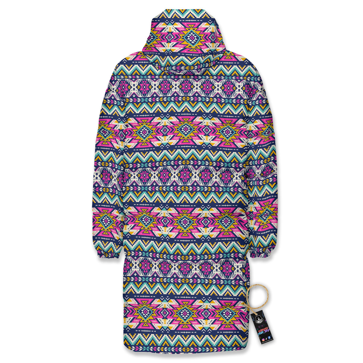 Native Navajo Colorful Geometric Print Long Down Jacket