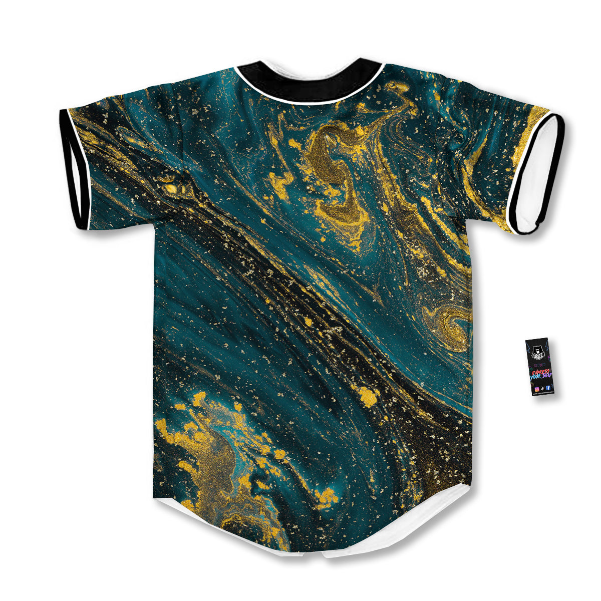 Natural Luxury Blue And Gold Marble Print Baseball Jersey-grizzshop