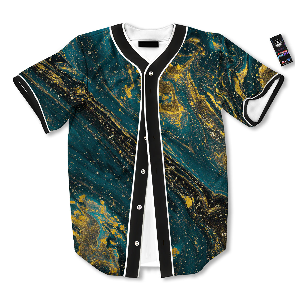 Natural Luxury Blue And Gold Marble Print Baseball Jersey-grizzshop