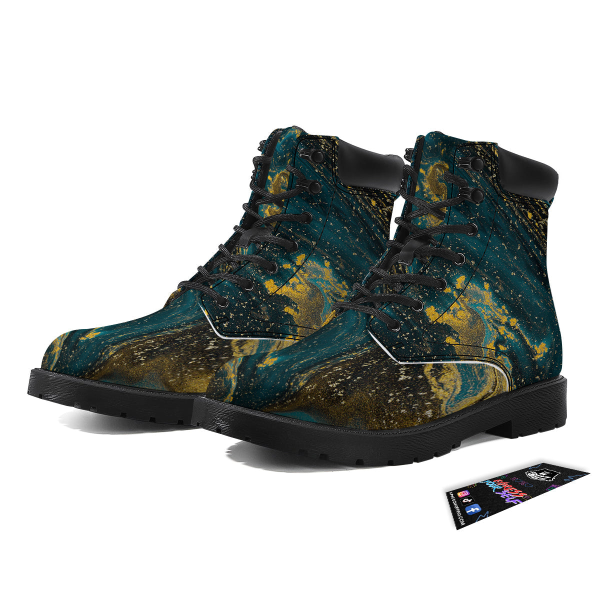 Natural Luxury Blue And Gold Marble Print Boots-grizzshop