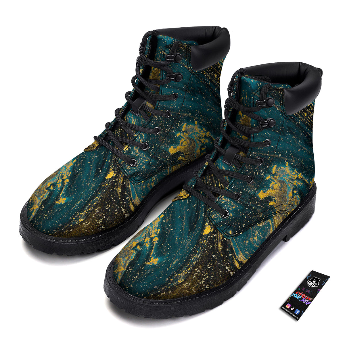 Natural Luxury Blue And Gold Marble Print Boots-grizzshop