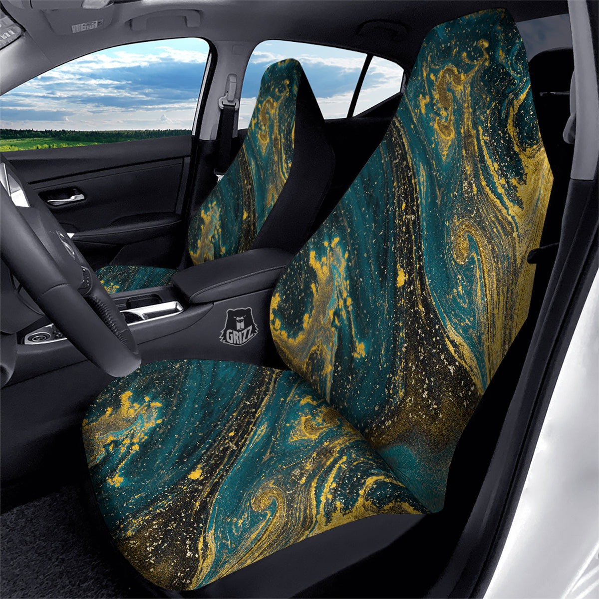 Natural Luxury Blue And Gold Marble Print Car Seat Covers-grizzshop