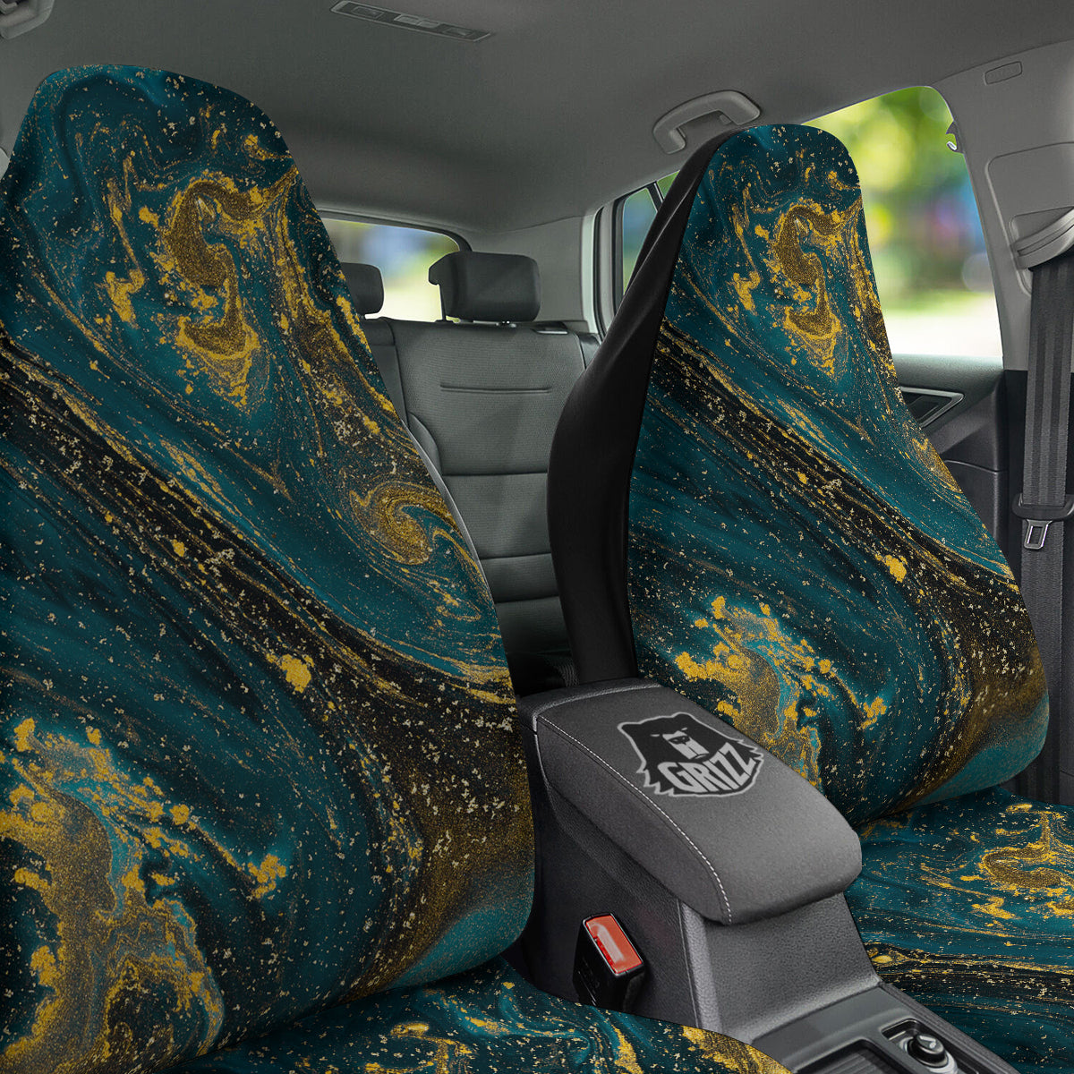 Natural Luxury Blue And Gold Marble Print Car Seat Covers-grizzshop