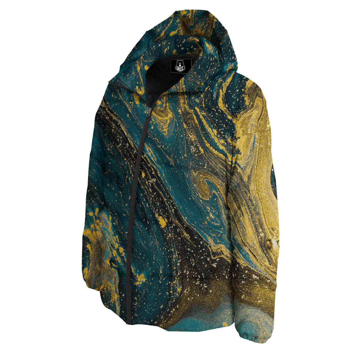 Natural Luxury Blue And Gold Marble Print Down Jacket-grizzshop