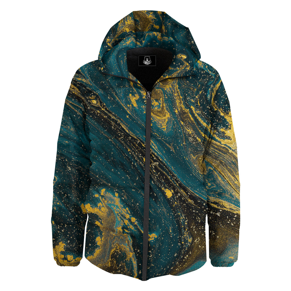 Natural Luxury Blue And Gold Marble Print Down Jacket-grizzshop