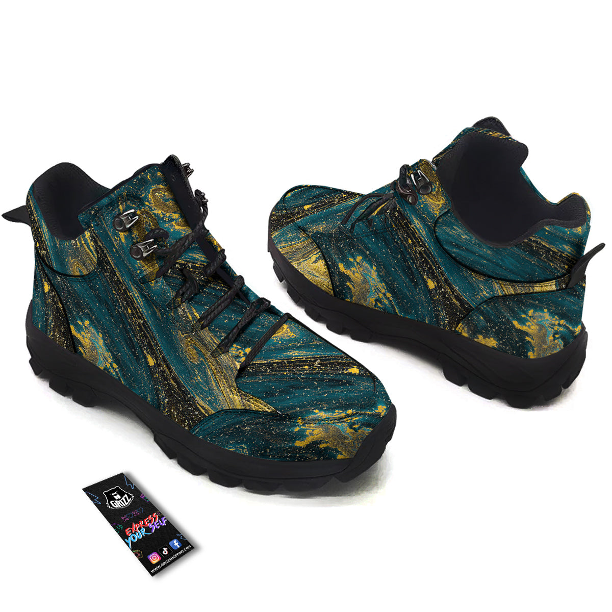 Natural Luxury Blue And Gold Marble Print Hiking Shoes-grizzshop