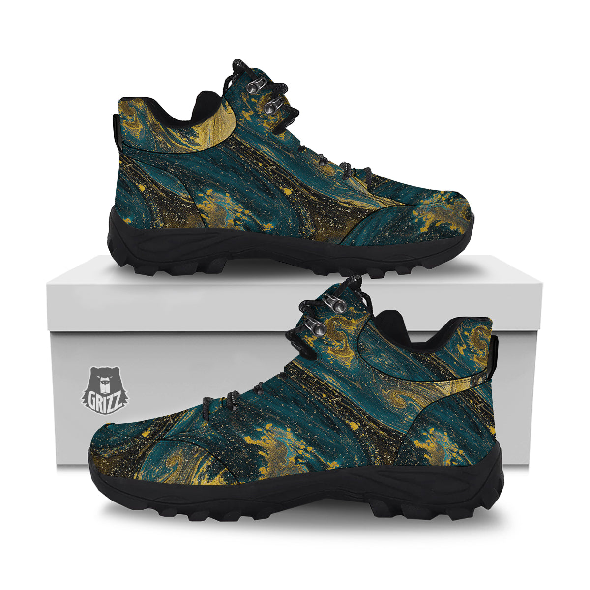 Natural Luxury Blue And Gold Marble Print Hiking Shoes-grizzshop