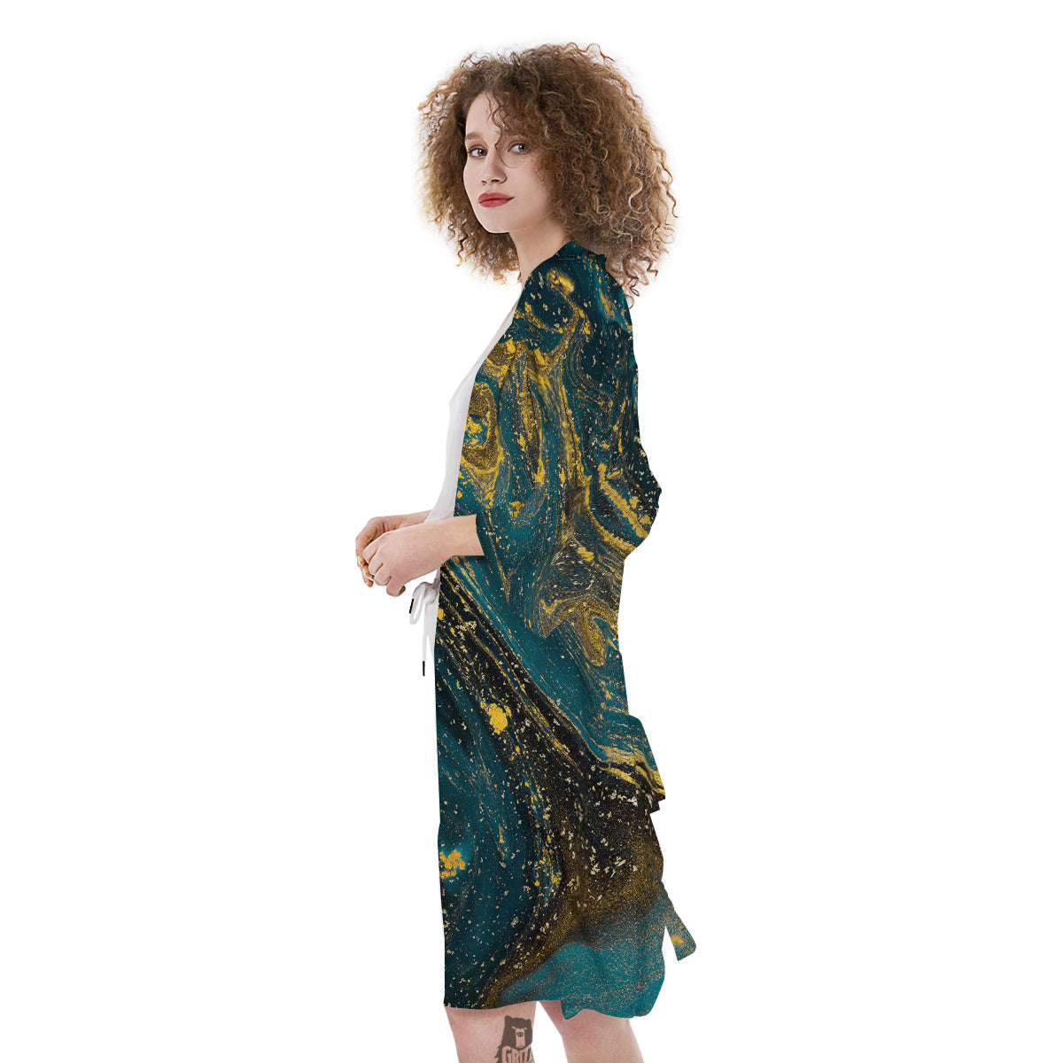 Natural Luxury Blue And Gold Marble Print Kimono-grizzshop
