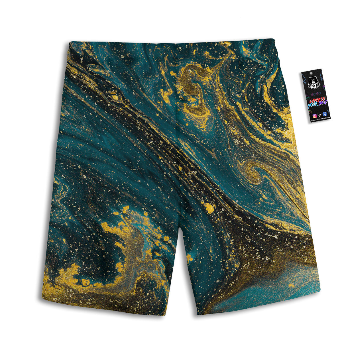 Natural Luxury Blue And Gold Marble Print Men's Athletic Shorts