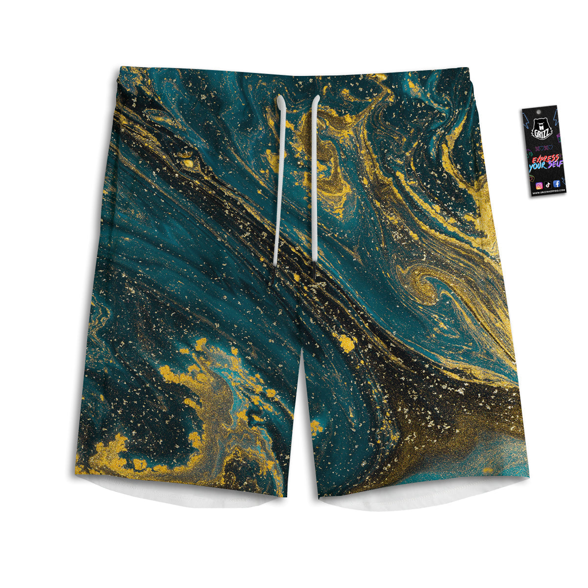 Natural Luxury Blue And Gold Marble Print Men's Athletic Shorts