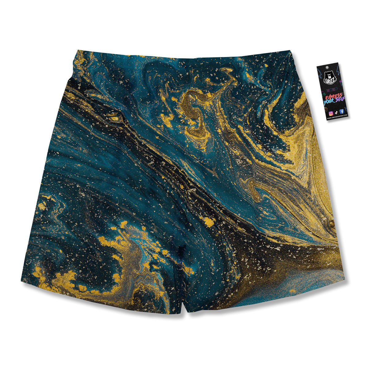 Natural Luxury Blue And Gold Marble Print Men's Running Shorts-grizzshop