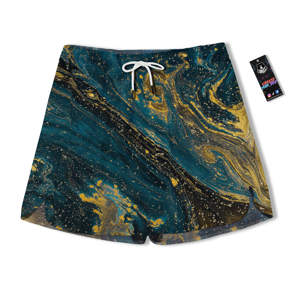 Natural Luxury Blue And Gold Marble Print Men's Running Shorts-grizzshop