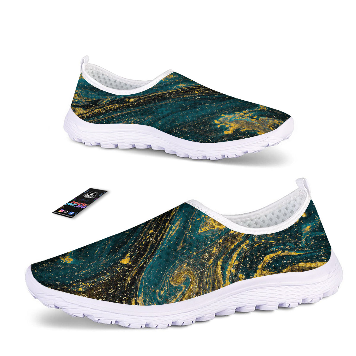 Natural Luxury Blue And Gold Marble Print Nurse Shoes-grizzshop
