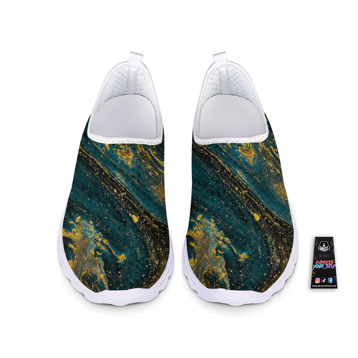 Natural Luxury Blue And Gold Marble Print Nurse Shoes-grizzshop