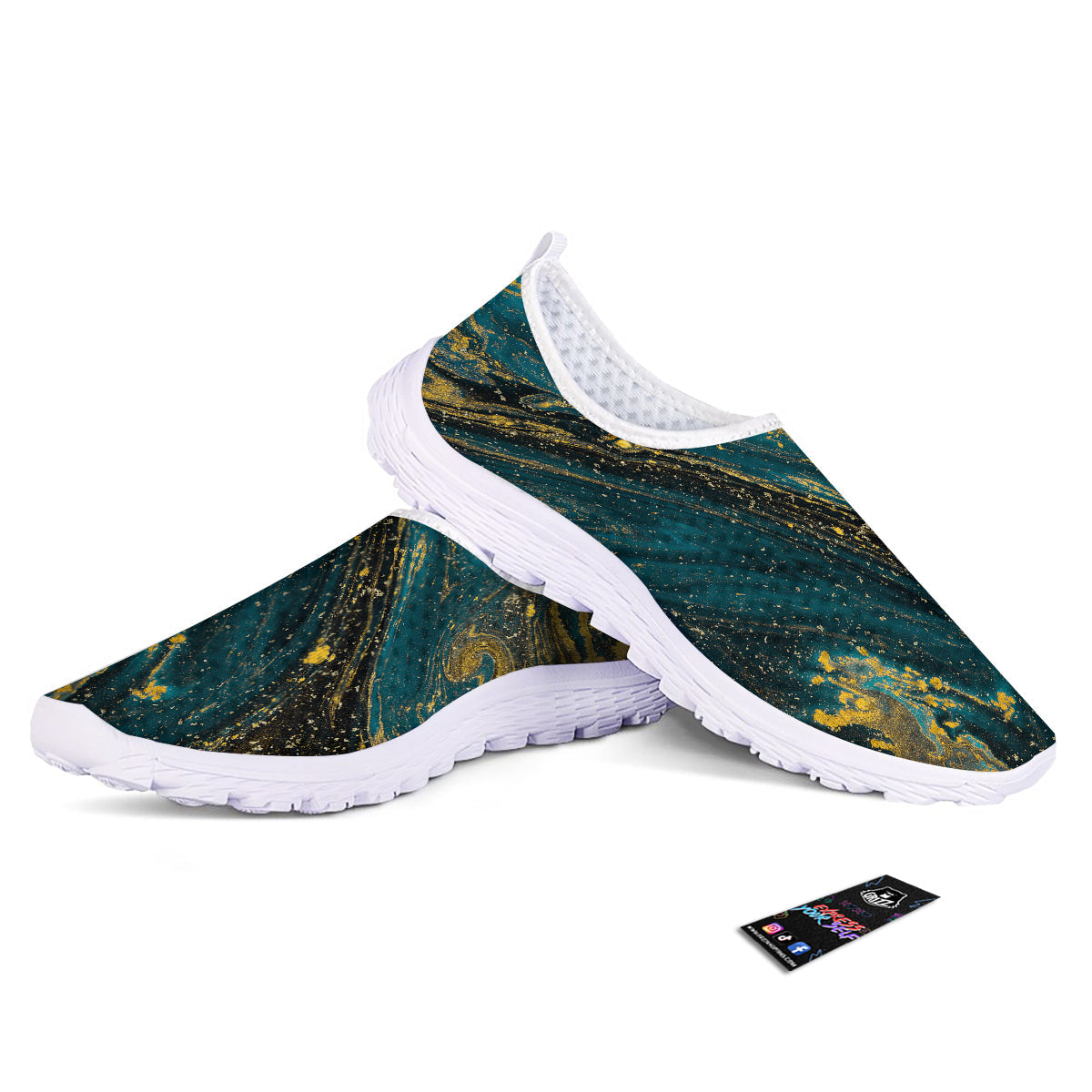 Natural Luxury Blue And Gold Marble Print Nurse Shoes-grizzshop
