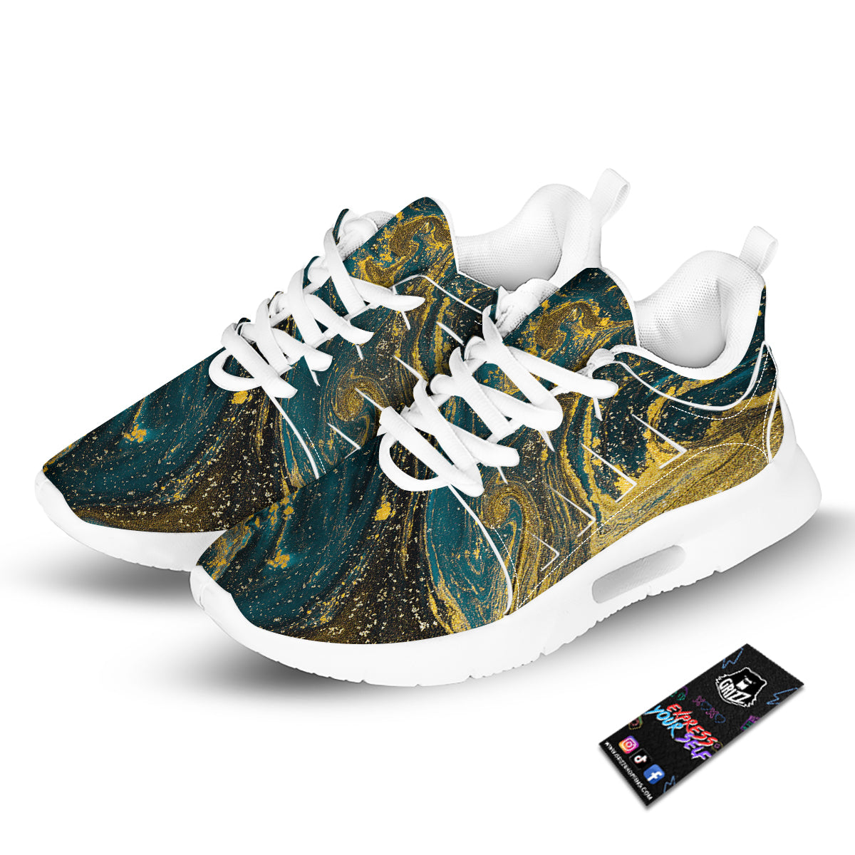 Natural Luxury Blue And Gold Marble Print Tennis Shoes-grizzshop