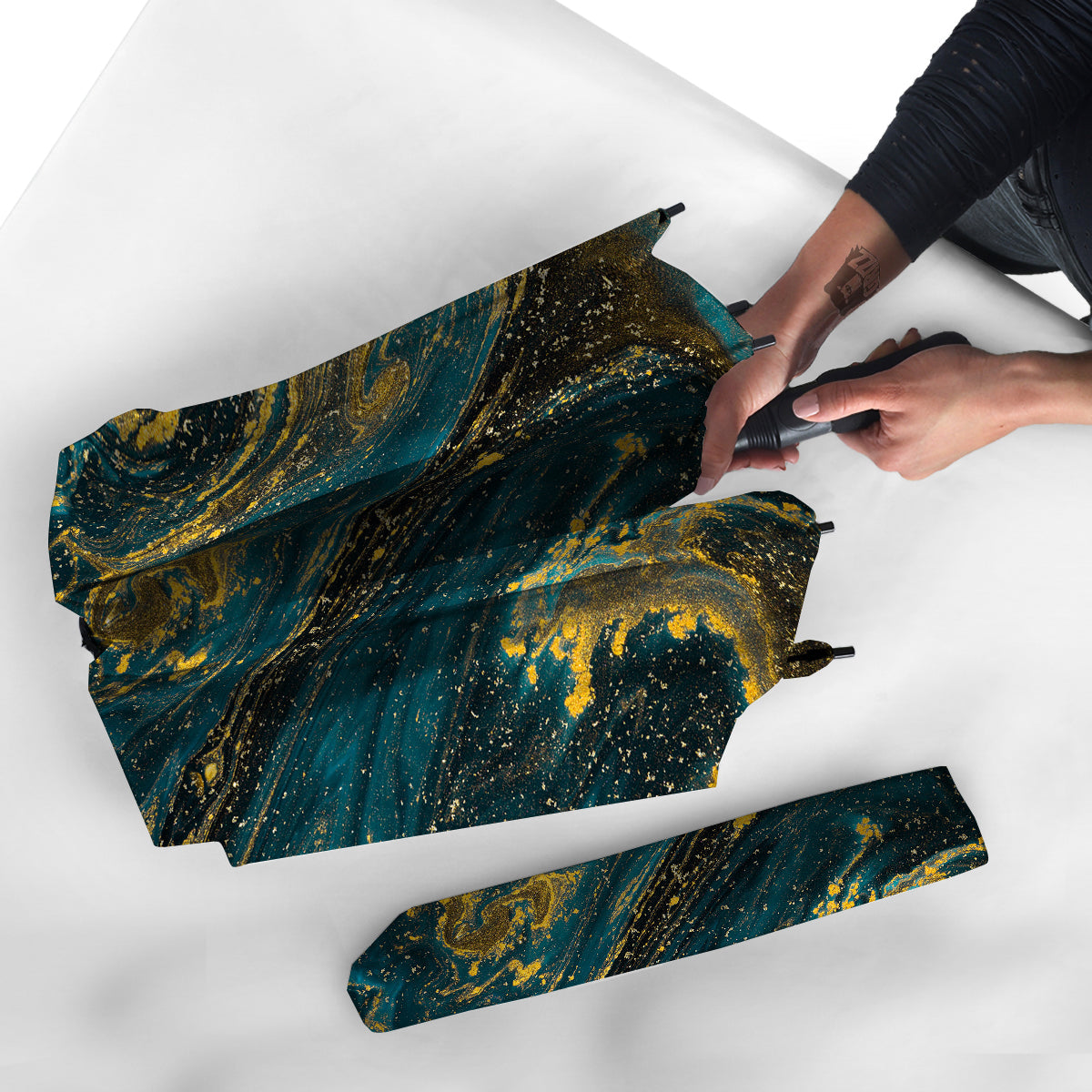 Natural Luxury Blue And Gold Marble Print Umbrella-grizzshop