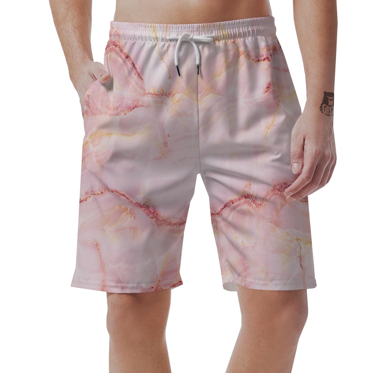 Natural Pink Marble Men's Shorts-grizzshop