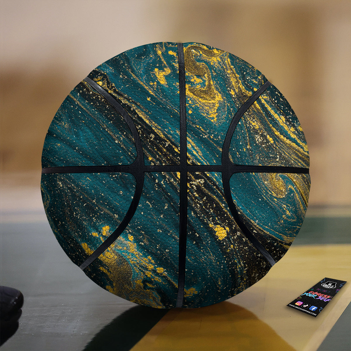 Natural Luxury Blue And Gold Marble Print Basketball